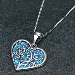 Gold Plated Opal Heart Tree Pendant Necklace With Free Chain