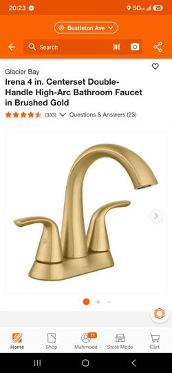 Glacier Bay Irena 4 in. Centerset Double-Handle High-Arc Bathroom Faucet in Brushed Gold - NEW