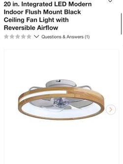 20 in. Integrated LED Modern Indoor Flush Mount Black Ceiling Fan Light with Reversible Airflow