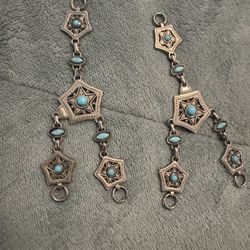 This is a pair of silver-tone jewelry links with faux turquoise stones