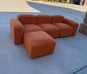 The 84.6 inch Orange Teddy Fleece Creative Sofa can be Assembled into a Two Seater Sofa with a Single Couch with Three Waist Pillows to Perfectly Stre