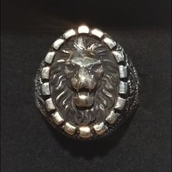 Vintage marcasite Men's Sterling Silver Lion signet ring