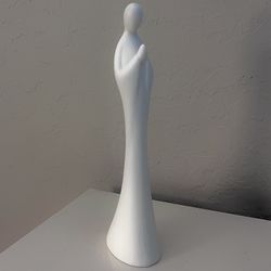 Vintage Art Deco Slender PRAYING VIRGIN MARY Statue Figurine All White Ceramic