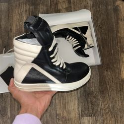Rick Owens Geo Basket Sneakers – Black/White (Never Worn)