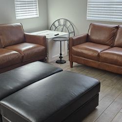 Italian Leather Couches - (1)Sleeper Sofa & Ottomans