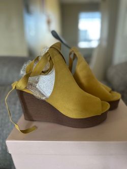 Yellow Suede Platform Wedge Sandals