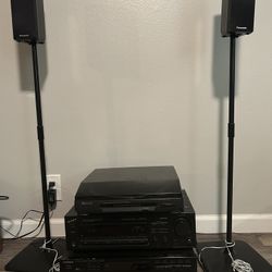 “old School” Record Player With CD Player, Receiver, And Two Speakers Set 