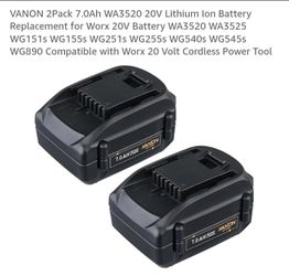 NEW 2 PACK 7.0AH WA3520 20V LITHIUM ION BATTERIES