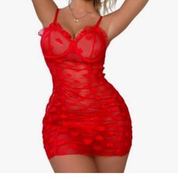 Women Heart Mesh Ruffle Trim Underwired Lace Babydoll