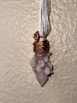 Rose Quartz, Copper Wrapped Necklace