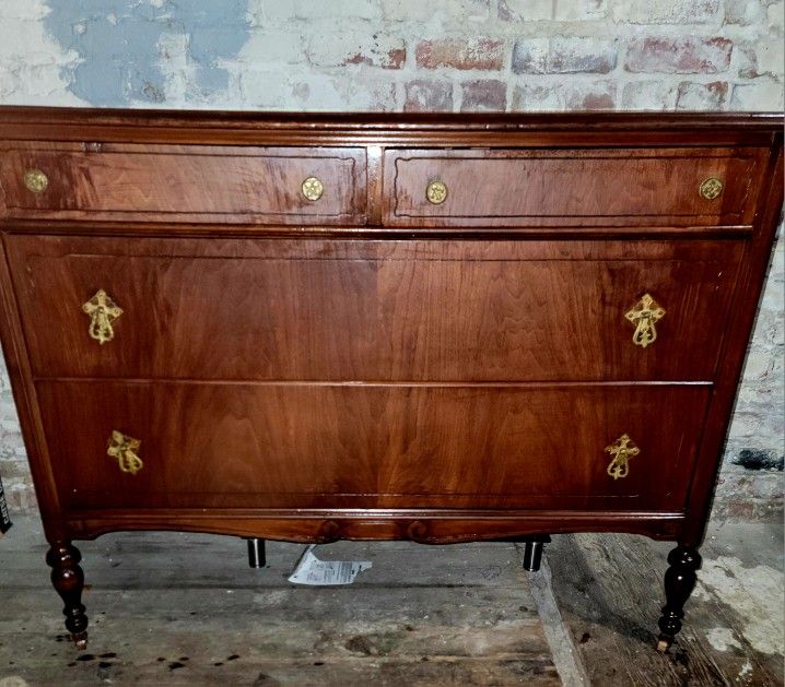 Vintage Wooden Dressers With Mirror And Brass Handles And Wheels