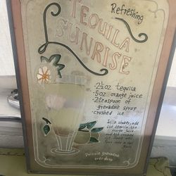 Vintage Stain Glass Tequila Sunrise Artwork Florida Room Bar Decoration 