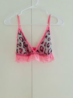 hanky panky pink leopard print lace sheer bralette size med