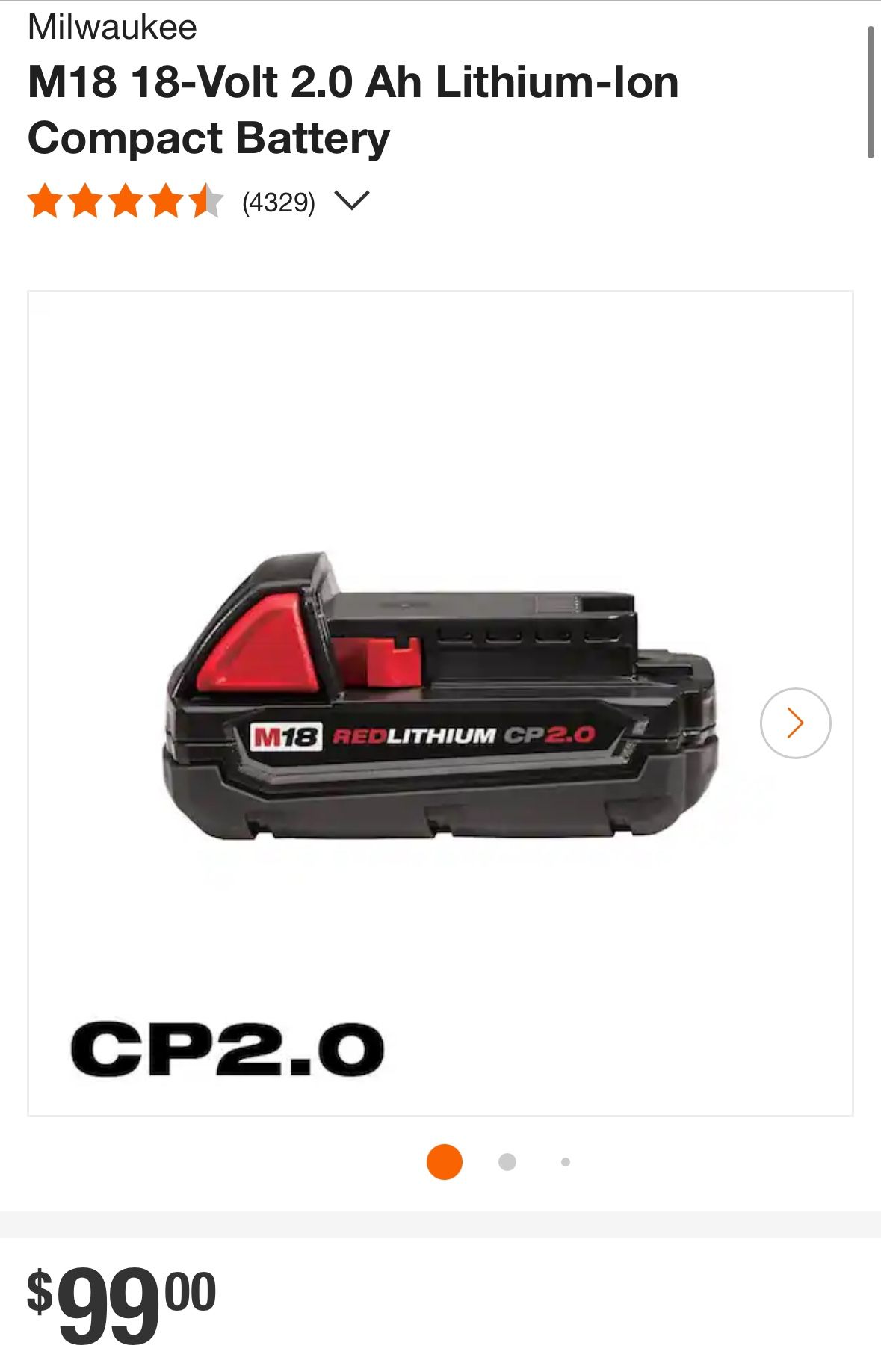 Milwaukee M18 2.0ah Battery (New In Packaging)