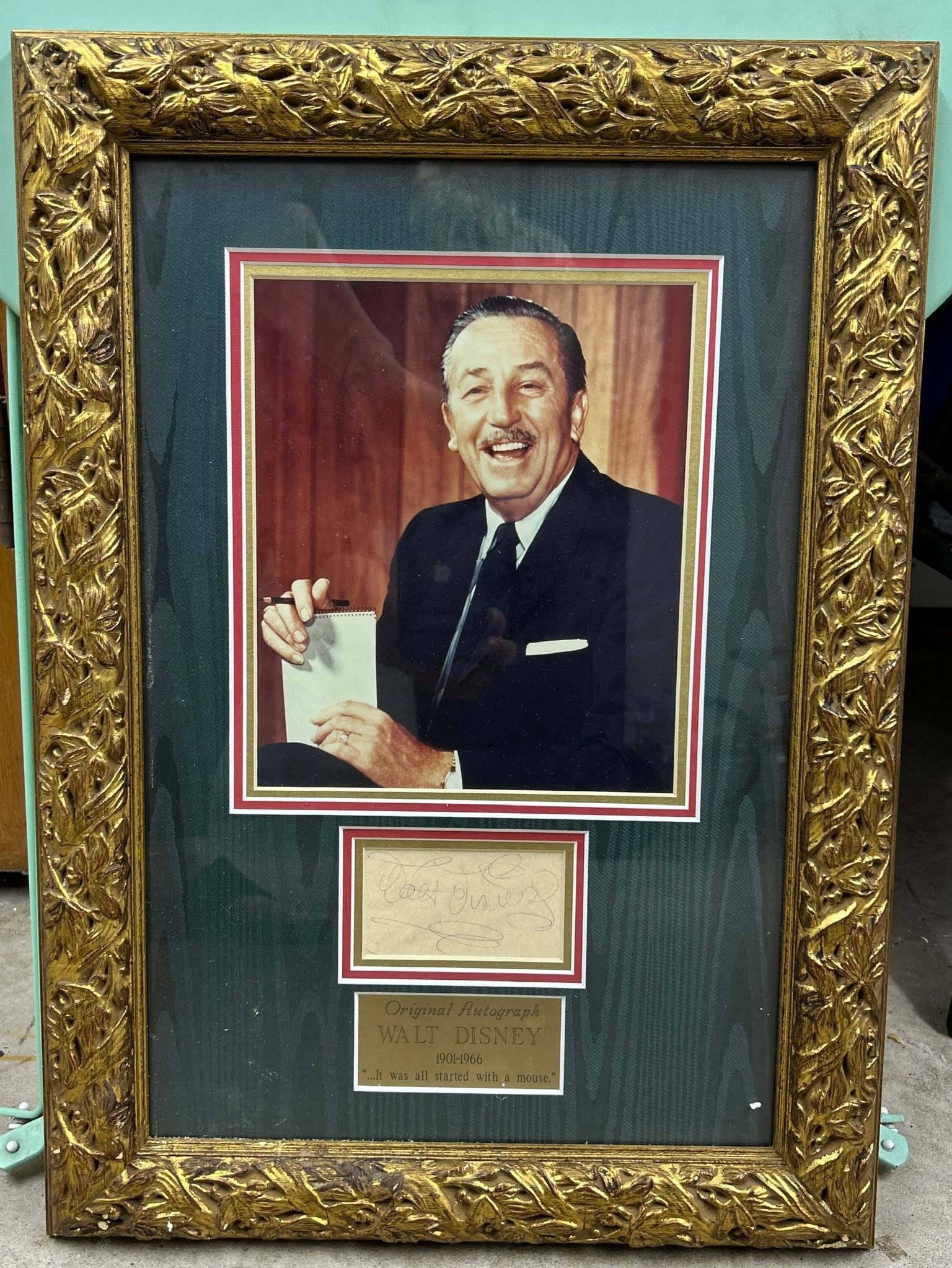 Original Walt Disney Autograph “…It all started with a mouse.” & Photo