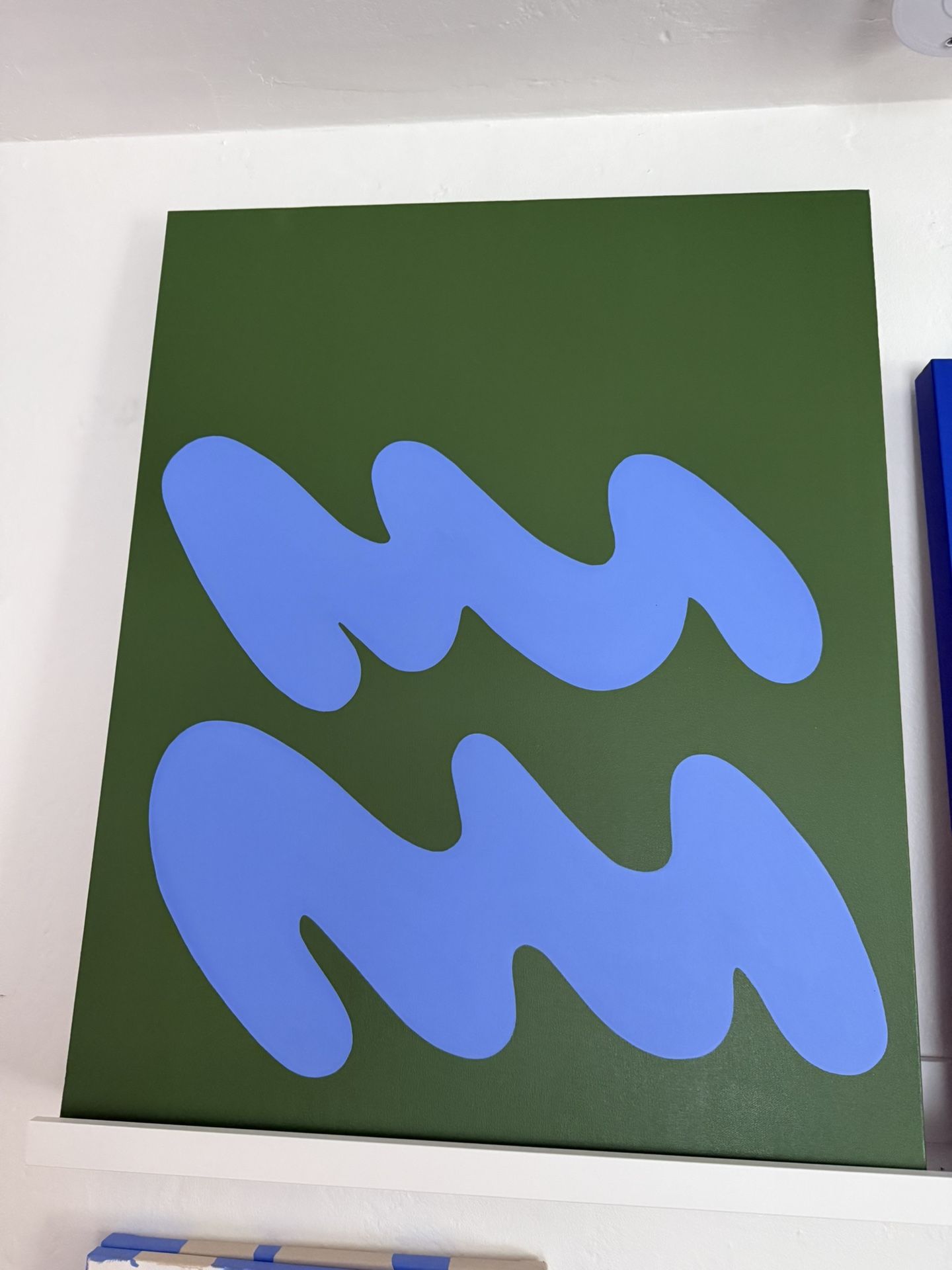 Medium Size Waves Painting in Green/Blue