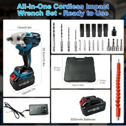 Cordless Impact Wrench, 1/2 Inch Brushless Impact Gun, 320N.m High Torque Impact Driver Set with 21V Batterie for Automotive/RV, Truck Repair & M