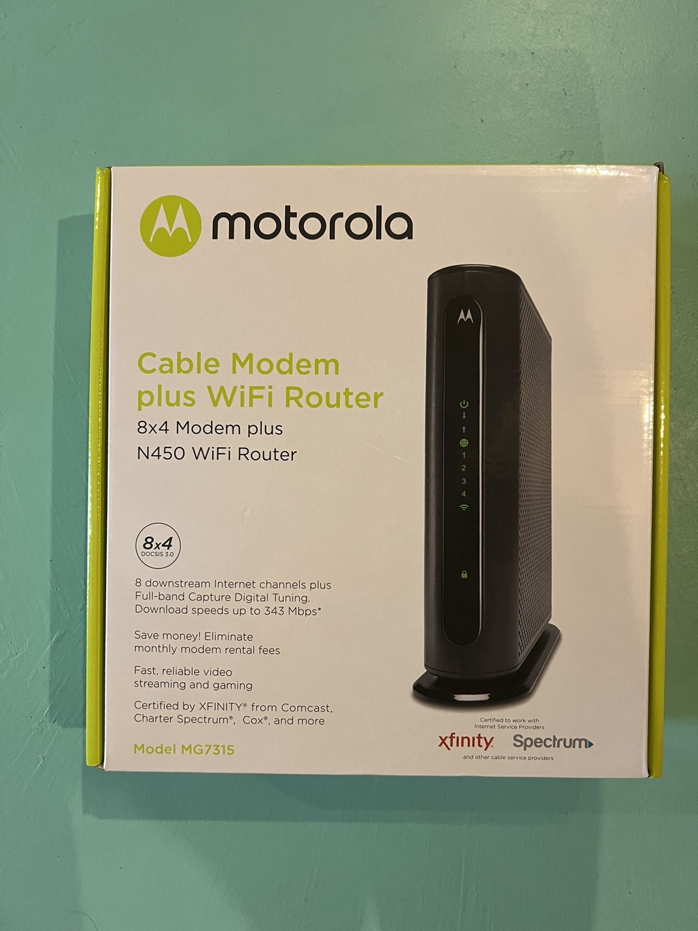 Motorola MG7315 Modem WiFi Router Combo | DOCSIS 3.0 Cable Modem + N450 Single Band Wi-Fi Gigabit Router | 343 Mbps Max Speeds | Approved by Cox and S