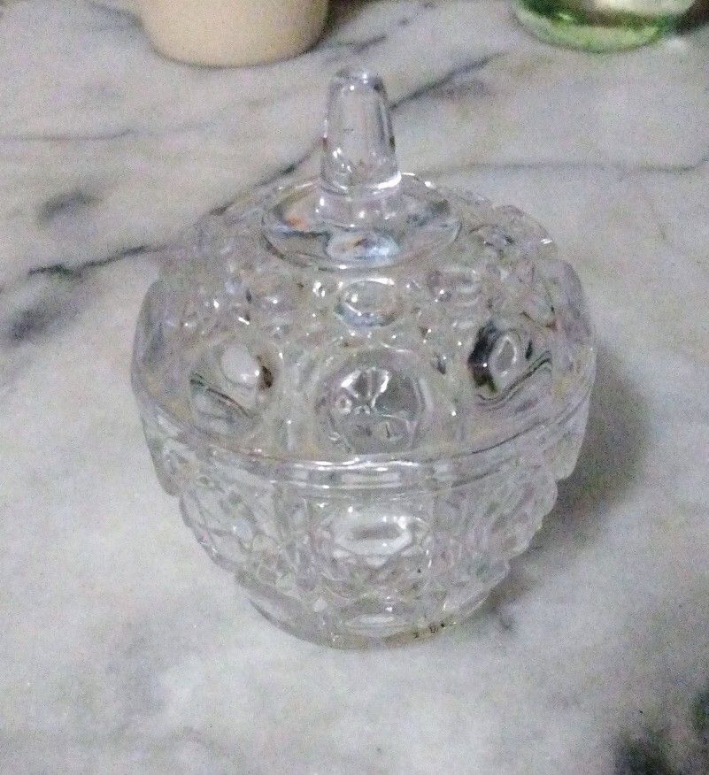 Vintage 24% Lead Crystal Trinket Dish With Lid By Chung Chung