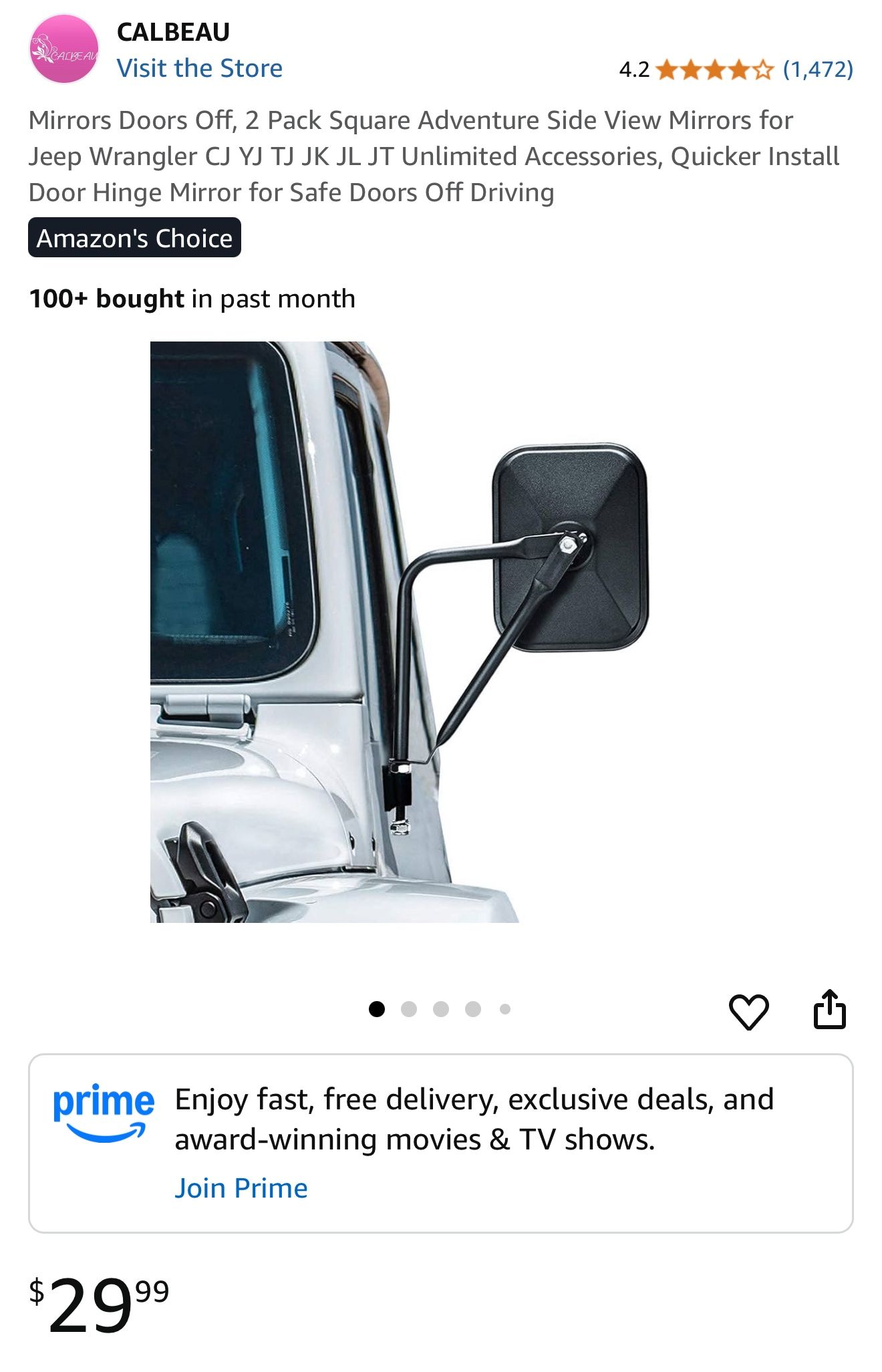 Jeep Wrangler Door Off Mirrors