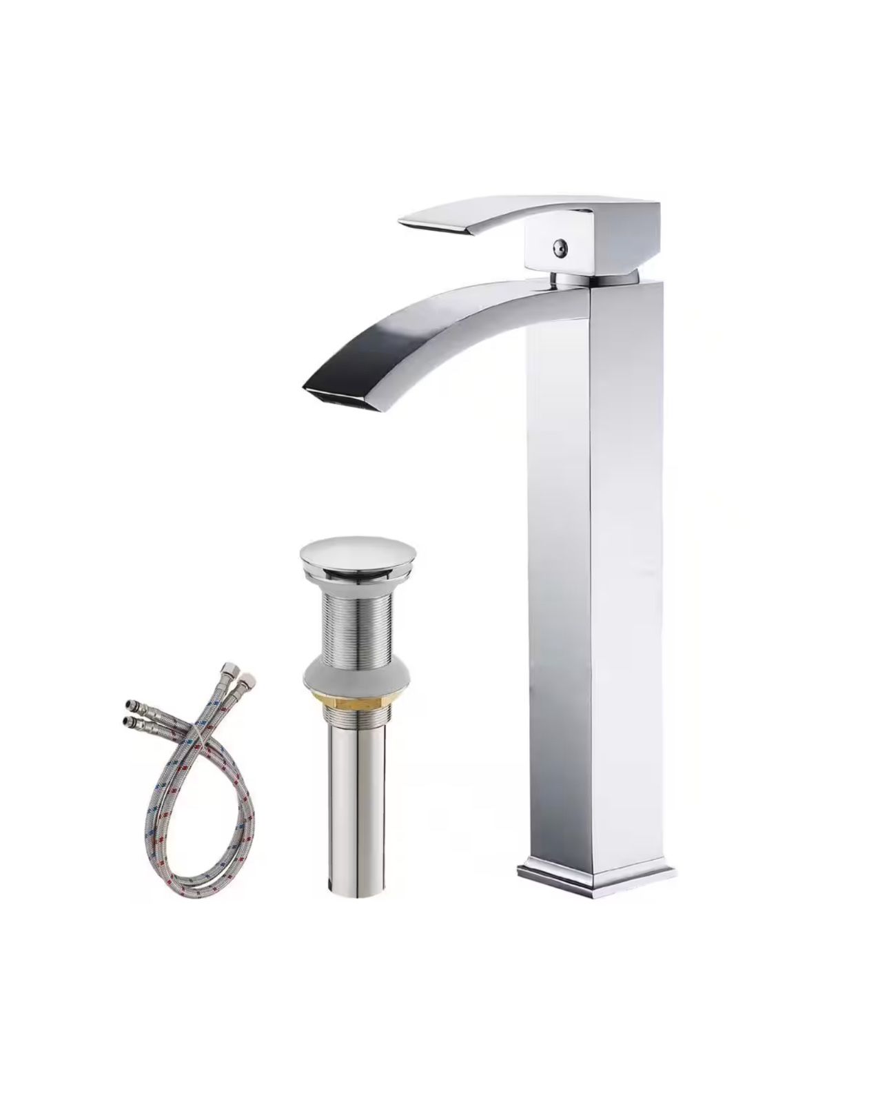 Single Hole Single-Handle High Arc Bathroom Faucet With Pop Up Drain Without Overflow in Polished Chrome