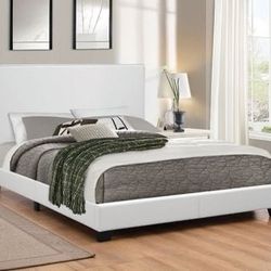 Brand New Sleek White Leatherette Platform Bed
