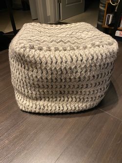 Off-White & Gray Patterned Soft Square Floor Pouf Ottoman