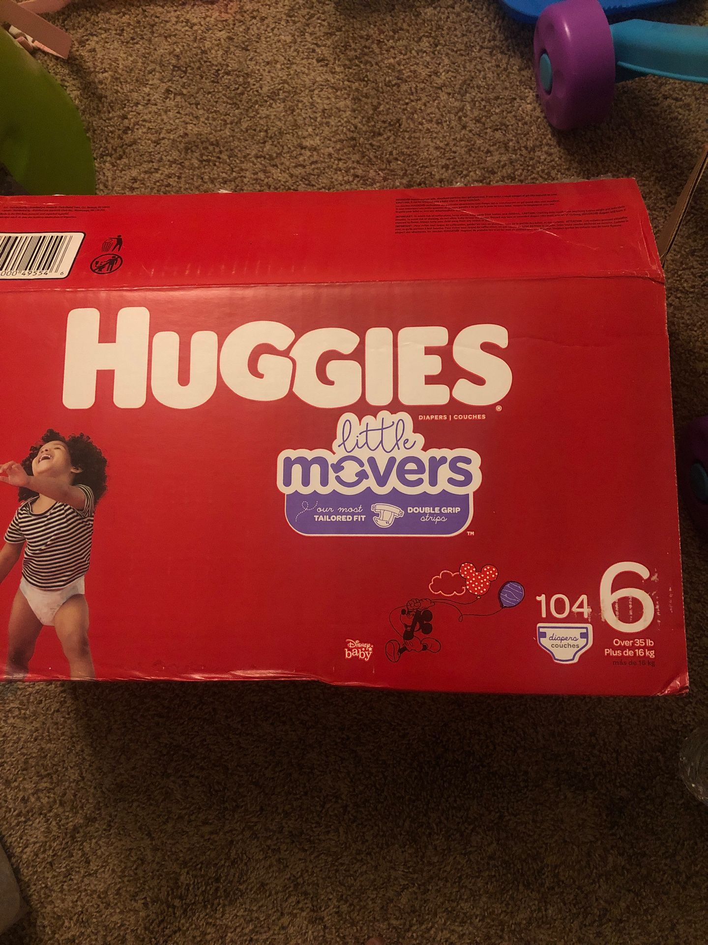 Huggies size 6. Little movers diapers 52 count pack