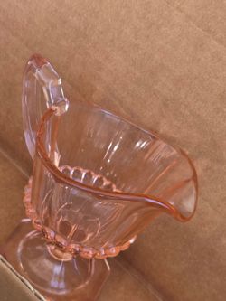 vintage Jeannette Glass pink depression glass creamer in the "Cube" or "Cubist" pattern