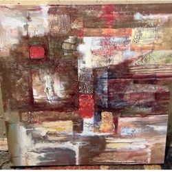 BEAUTIFUL MULTICOLOR ABSTRACT OIL PAINTING ON STRETCHED CANVAS 24” X 24”