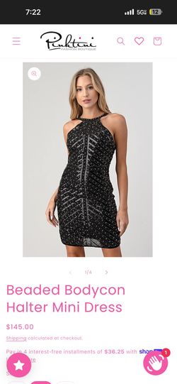 🖤 New Black Beaded Bodycon Dress ✨ Halter Mini Club Party Date night Going Out Glam Size XS 