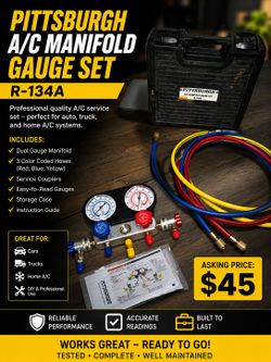 ​🛠️ Pittsburgh A/C Manifold Gauge Set (R-134a) – $45