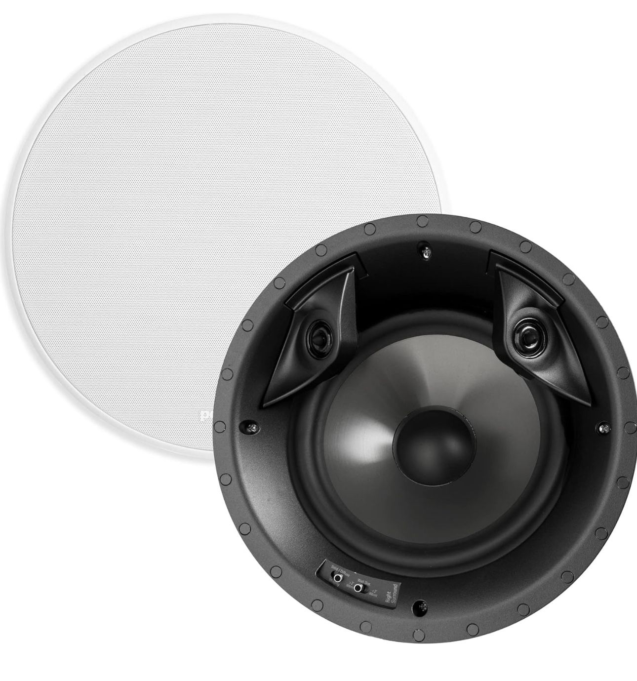 Polk Audio 80F/X-RT In-Ceiling 2-Way Round Surround Speakers - 8" Woofer, Dual 3/4" Tweeters | 100 Watts | Paintable Sheer Grille | White, Pair