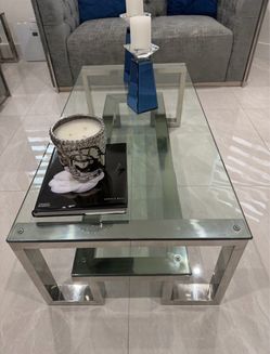 Glass and Chrome Coffee Table with Lower Shelf