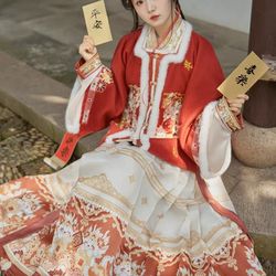 Traditional Chinese Hanfu Red Embroidered New Year Outfit – Ming Dynasty Style