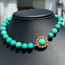 Jewelry Navajo Antique 14k solid yellow gold raw turquoise necklace chain 14.5" 10.0mm width 57.60g