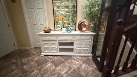Distressed White Wooden Sideboard Media Console PUEBLO COLLECTION 71” inches long