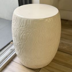 White Ceramic Garden Stool – 17” Tall |  Side Table