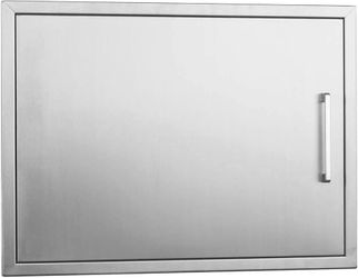 Stainless steel barbecue access door, overall size: 23 inches wide and 17 inches high, reversible horizontal single door, opens left or right, flush m
