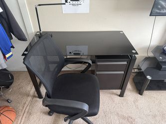 Modern Glass Desk Set w/ Chair & LED Lamp
