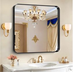 Black Bathroom Mirror, 36"X36" Rectangular Mirror For Vanity