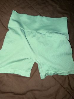 Mint Green Ribbed Biker Shorts