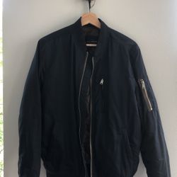 Lucky Brand Navy Nylon Bomber Jacket 