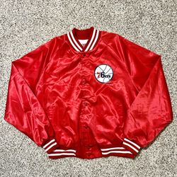 Vintage 90s Sixers Locker Line Satin Bomber Jacket Made In USA