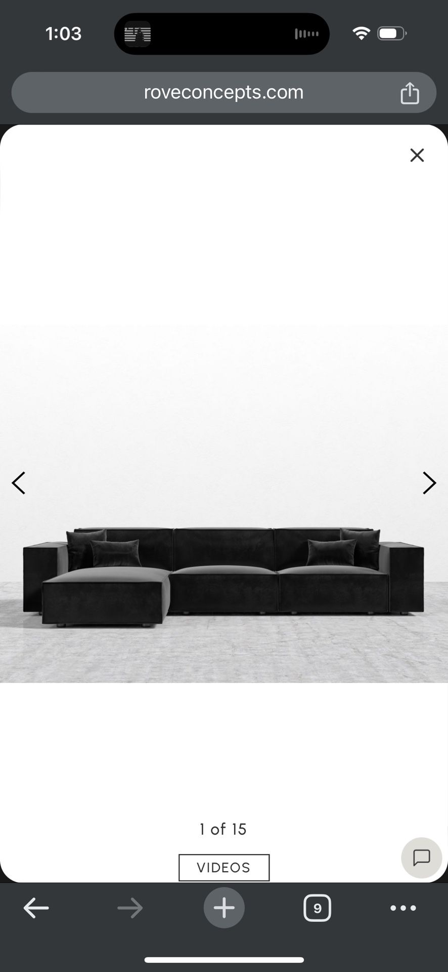 Rove Concepts Black Velvet Sectional