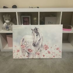 Horse With Pink Flowers Painting