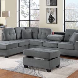 Gray/ Brown Sofa Sectional w/ Ottoman 