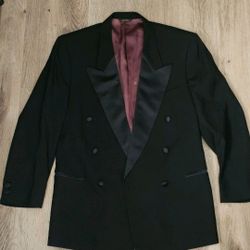 Vintage Botany 500 Black Wool Tuxedo Jacket Men's 42R Satin Lapel Made in USA