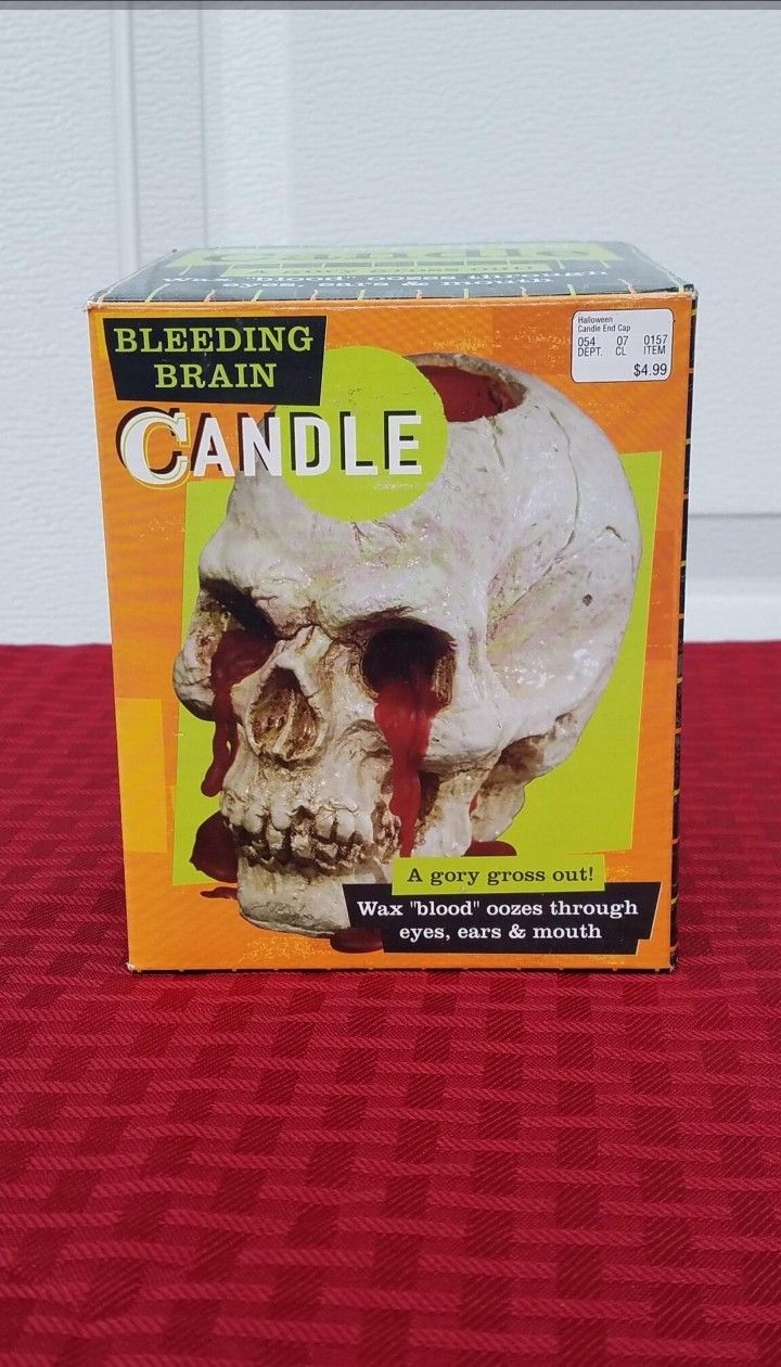 Vintage 1990's Collectible Bleeding Brains Skull Skeleton Candle Halloween Decoration