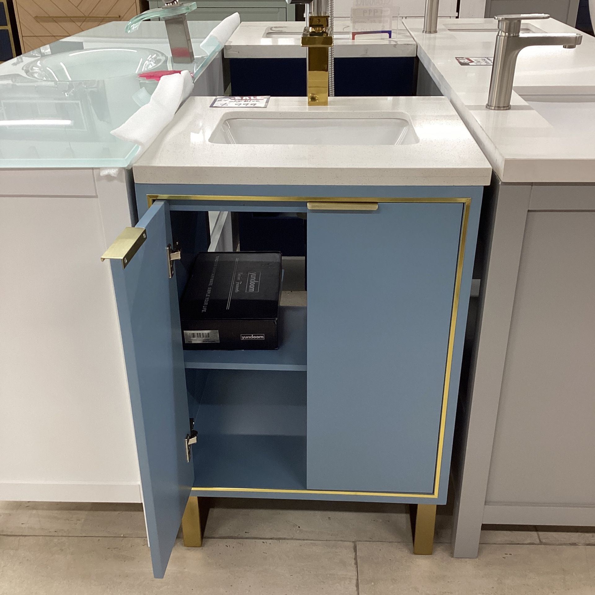 24” Sky Blue Bathroom Vanity Stone Countertop Ceramic Sink Solid Wood Fully Assembled Available Today!!!